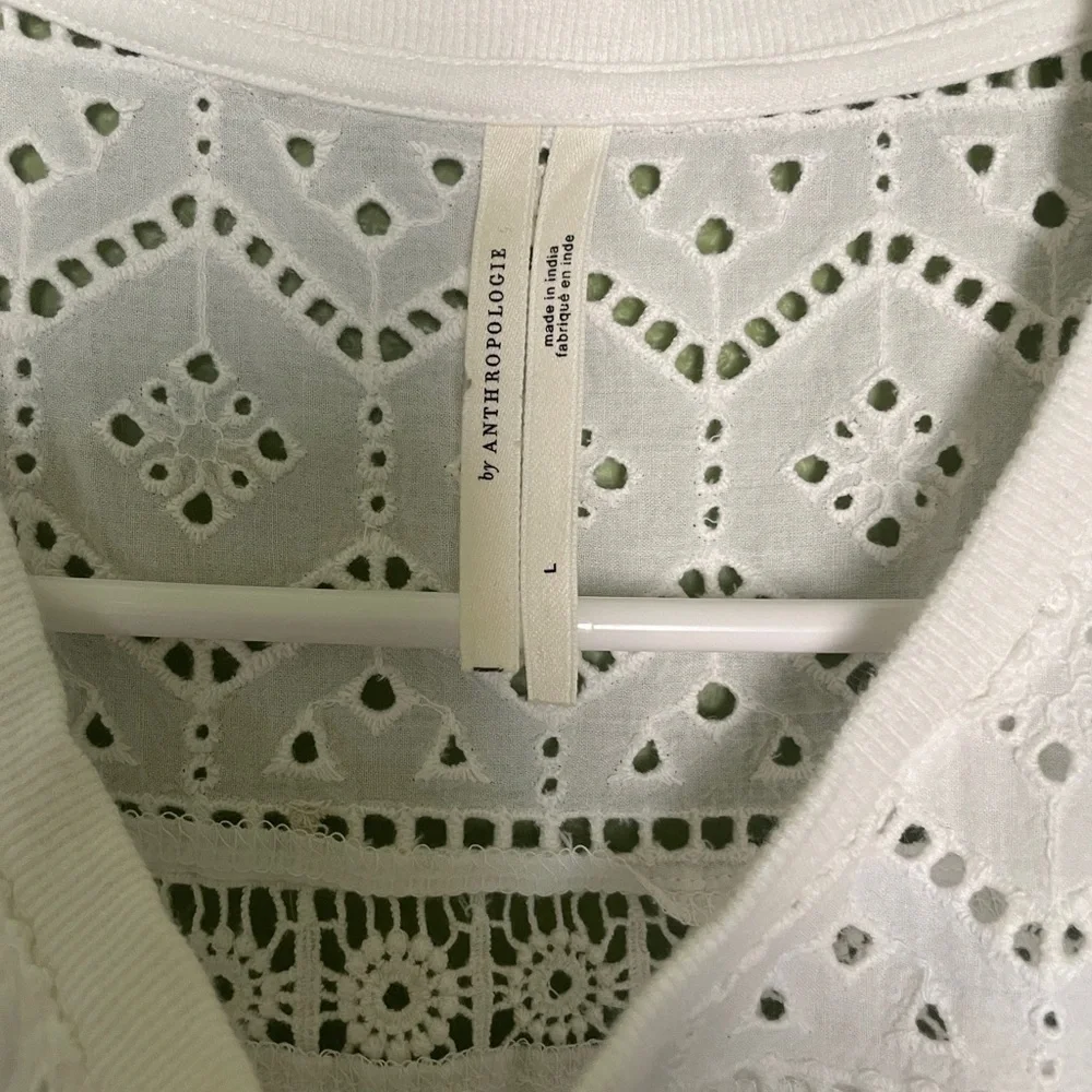 Anthropologie White Sustainable Lace Eyelet Blouse Large - Picture 7 of 8